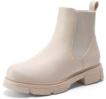 DREAM PAIRS Damen Stiefeletten Warmem Plateau Chelsea Boots,Beige,38