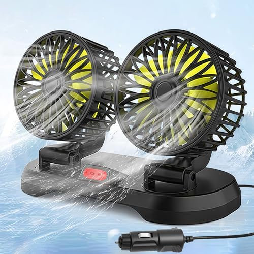 Sunshine smile Ventilador De Coche,Ventilador Coche 2 Cabezal,Giratorio 360 De La Coche,Potente 2 Velocidades Mini Ventiladors Mesa