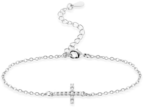 ALEXCRAFT Armbänder Kreuz Armband Silber Gold Verstellbare Kette Armreif | Verstellbar Armbänder für Damen Frauen Kreuz Charm Fußkettchen Freundschafts Armkette Schmuck Muttertag Abschlussfeier 17+5cm