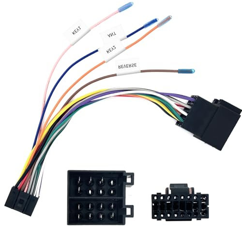 Câble Adaptateur Autoradio 16 Broches vers ISO, Faisceau de Câblage Stéréo pour Poste Radio Voiture, Connecteur ISO Autoradio avec Commandes au Volant et Inverse Installation Facile