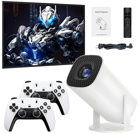 P30Plus 4k Projector Game Console, projecteur de Jeux vidéo avec 2 manettes sans Fil, 14 émulateurs intégrés, 36000+ Jeux, Blanc
