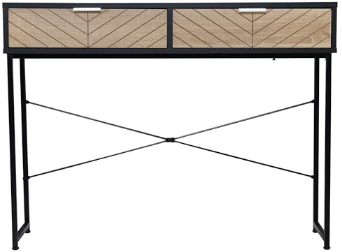 HOMCOM Mesa de Consola Estrecha Mueble Recibidor Mesa de Sofá con 2 Cajones Diseño de Líneas Talladas Estilo Moderna para Pasillo Entrada Salón Dormitorio 100x30x75 cm Negro y Roble