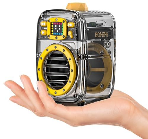 BOHINI Small Bluetooth Speaker with Powerful Crystal Stereo Sound and Deep Bass, Mini Speakers with DSP, BT5.3, Microphone, Portable Speakers for Stocking Stuffers, Room, Car, Trip, for Men, Women