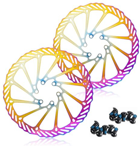 CNCLOL Fahrrad Bremsscheibe 160mm-180mm-203mm für MTB/Rennrad/Mountainbike/BMX, 2 Stück Bremsscheiben mit 12 Schrauben, Blau/Gold/Regenbogen