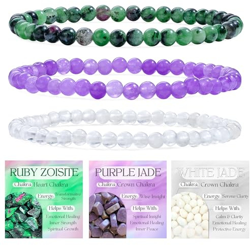 Bivei 3-teiliges Perlenarmband Damen Handgefertigter Naturstein Heilsteine Edelstein Perlen Armband, Yoga, Meditation, Schutz Geschenk