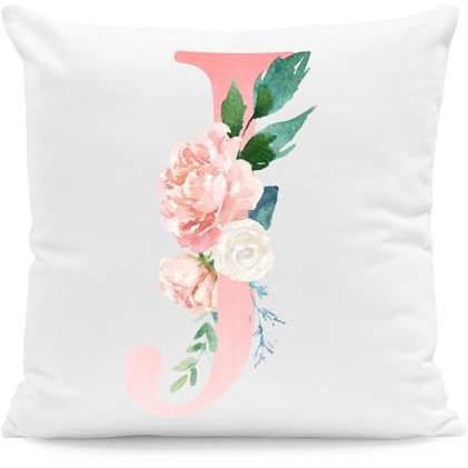 VLYX Pink Kissenbezüge, Quadratische Dekokissenhülle mit süßem Buchstaben-Design für Sofa, Couch, Schlafzimmer, Stuhl, 18x18 Zoll (J)