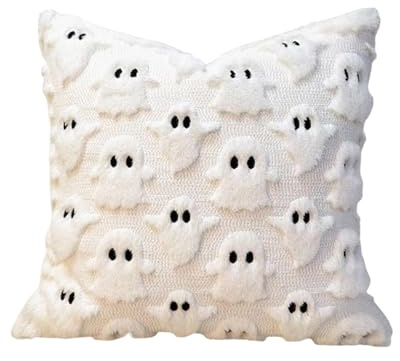 AHEJIOO Halloween Kissenbezug 45x45cm – Flauschiger Tuft Geister Design Kissenbezug Halloween – Weiches Geist Kissen für Sofa, Bett & Wohnzimmer Deko