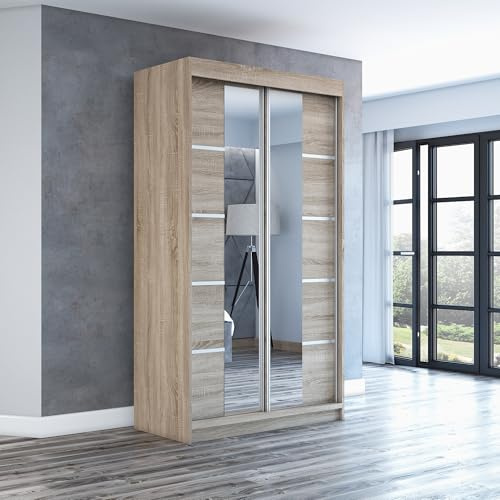 A&J MöbelLand Schwebetürenschrank ERA Kleiderschrank 2-türig mit Spiegel, Garderobe 120 cm (Sonoma/Sonoma/Sonoma)