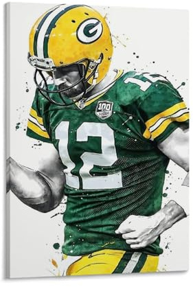 ckklik Green Bay Packers Poster Aaron Rodgers Kunstdruck NFL Wanddekoration, Sportfan, Geschenk, Fußball-Kunstwerk, Heimdekoration, einzigartige Wandkunst für Wohnzimmer, Geschenk, 30,5 x 45,7 cm