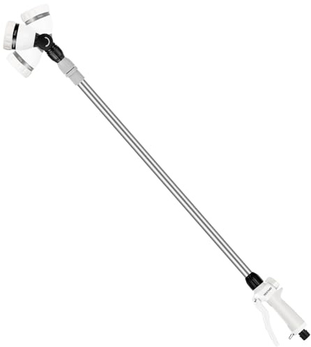 Restmo Teleskop GießStab Metall, Gartenbrause Lang Mit Stiel | 92-152 Cm Giesstab Mit 180° Schwenkbaren Kopf, 7 SprüHmustern, Durchflusskontrolle, Zum Blumenampeln und Sträucher, Weiß