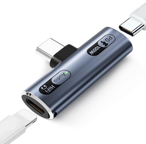 IVIVTOR USB-C a Light-ning Adattatore per Cuffie – 2 in 1 100W Ricarica Rapida & Adattatore Audio Lighting per Computer portatili Tablet Smartphone - Grigio