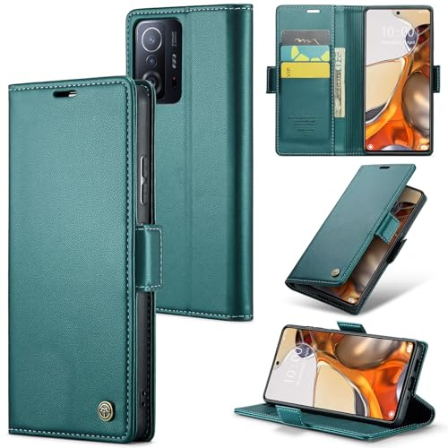Rerzoiro Cover per Xiaomi 11T 5G / Xiaomi 11T Pro 5G Custodia Portafoglio [Blocco RFID] Premium Pelle PU Wallet Case Flip Libro con Porta Carte Slot Supporto Flip Case per Xiaomi 11T 5G, Blu-verde