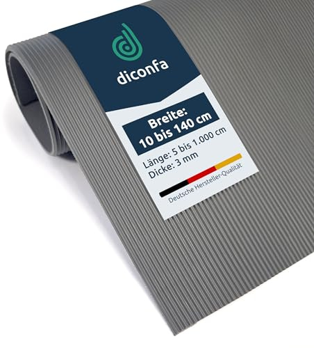 diconfa Gummimatte GRAU Feinriefenmatte 3mm DICK, 0,6m BREIT, 1,8m LANG | BREITE 0,1m bis 1,4m - LÄNGE 0,05m bis 10m - GRÖßE: 60cm x 180cm - Gummi Rillenmatte Riefenmatte Feinriefe antirutsch
