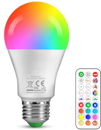 Weskjer E27 LED Glühbirne – 12W RGB Lampen Farbwechsel Glühbirne mit Fernbedienung 1100 Lumen, Edison E27 Mit Nachtlicht Neutrales Licht 4000K Schraubbirne für Schlafzimmer und Wohnzimmer