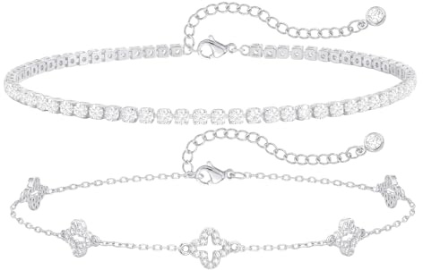 ZOERAY Fußkettchen Damen Silber 925 Gold Wasserfest Fussketten für Frauen | Silber 18K Vergoldet Verstellbar Fußkette mit Perlen Schmetterlinge Herz Zirkon Kleeblatt,Sommer Schmuck,Boho,Strand Geschenk