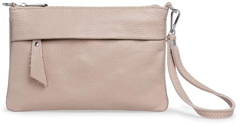 Caspar Elegante Echtleder Clutch Damen Umhängetasche Handtaschetasche mit Handschlaufe & verstellbarem Schultergurt - CLASSIC LINE - Modell No.845 - Made in Italy