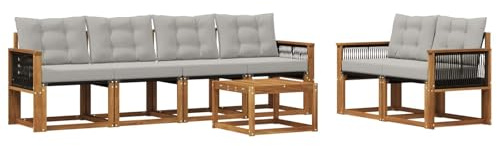 vidaXL Outdoor-Sofagarnitur mit Kissen 7 pcs Natürlich und Hellgrau, Gartenmöbel, modernes Outdoor-Sofa, Robustes Terrassenset, Bequeme Sitzgelegenheit für deinen Außenbereich