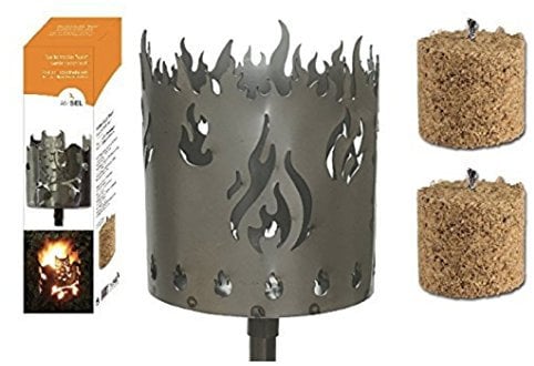 Gartenfackel auf Stecker 'Feuer', aus Metall, Höhe: 128 cm , Ø 15cm, INKL. 2 Holzbrennelementen Garten Sommer Fackel Windlicht