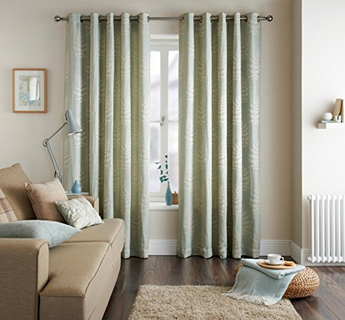 One Pair Of JEFF BANKS FERN Eau De Nil Eyelet Lined Curtains 46 W x 54 L - Curtains At Home