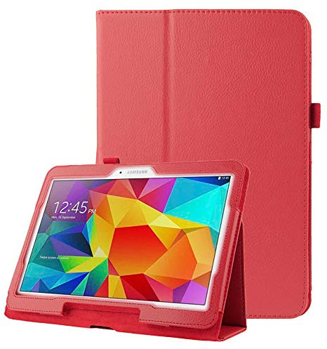 subtel Étui avec Stand intégré pour Tablette Samsung Galaxy Tab 4 10.1 (SM-T530 / SM-T531 / SM-T533 / SM-T535) - Cuir synthétique, Couleur Rouge Housse Pochette bookstyle Case avec Protection 360°
