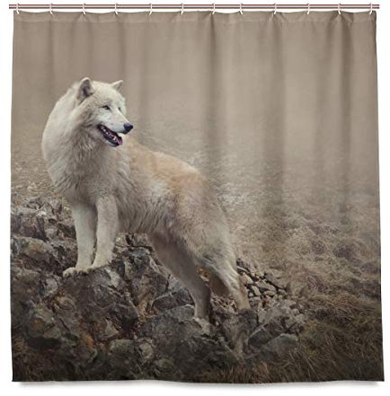 Mnsruu White Wolf Duschvorhänge Badezimmer Vorhänge inkl. 12 Haken Polyester Stoff Deko Badezimmer Wasserdicht Schimmelfest für Zuhause und Hotel