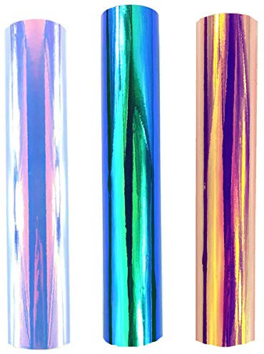 WDragon Glossy Holographic Opal Craft Vinyl Chrome Adhesive Permanent Vinyl Sheet Roll for Silhouette Cameo Craft Cutter,12inch by 12inch, 3 Sheets (Multicolor-1)