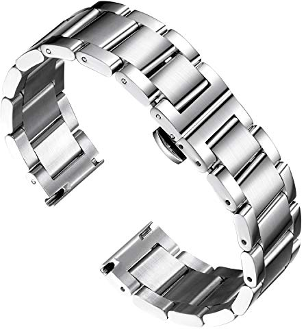 BINLUN Stainless Steel Watch Straps Thick Heavy Metal Watch Bracelets Polished Matte Brushed Finish Watch Bands Replacement for Men Women with Butterfly Clasp(Mid-Brushed Finish Silver, 23mm)