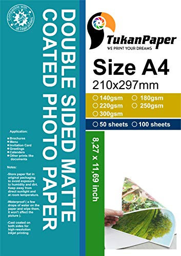 Doppelseitiges, mattes Inkjet-Fotopapier, 210 x 297 mm, A4-Größe, 100 Blatt, Gewicht 140 g/m², ideal für Präsentationen, Notizkarten, Bastelprojekte, Beschilderungen, Fotos