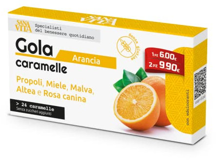 Sanavita Gola Arancia Confezione da 24 caramelle Incartate singolarmente