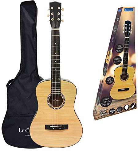 Lexibook, Guitare acoustique en bois, 91 cm, Guide d'apprentissage inclus, 6 cordes en nylon, Housse de transport incluse, Bois/Noir, K2200