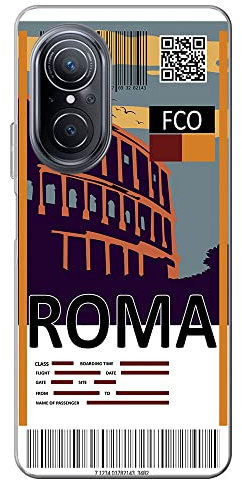 Movilshop Étui pour [Huawei Nova 9 SE ] Billet d'avion [Rome ] en silicone souple transparent coque gel pour smartphone.