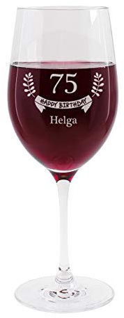 Herz & Heim® Weinglas mit Gravur des Namens zum 75. Geburtstag - Happy Birthday - die Geschenkidee