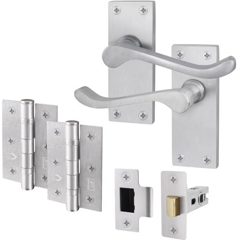 EAI Victorian Scroll Door Handles Latch Pack - Satin Chrome - Pack of 1, 40mm x 108mm x 95mm