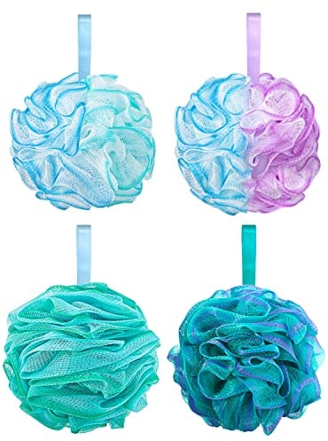 Aquior Shower Puff Loofahs, Bath Sponge, 60g/PCS Extra Large Mesh Pouf Easy Foaming Body Scrubber Exfoliator for Big Full Lather, Green Blue