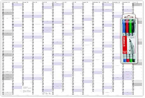 3 Stück XXXL Wandkalender Special A0 2025 nass abwischbar plus 3 Folienstifte (Format 120 x 80cm) Jahresplaner Wandplaner gerollt mit extra großen Tageskästchen zur optimalen Verwendung