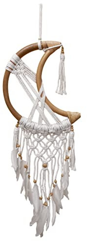 Dreamcatcher im Boho-Style, 22 cm Durchmesser, 3 Varianten, Rund, Mond und Herz, Traumfänger gehäckelt (Mond)