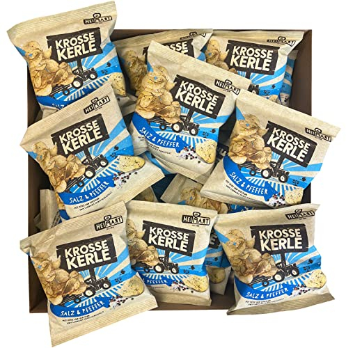 Krosse Kerle Chips | HeiMart | Mini - kleine Tüten | Salz & Pfeffer | 60er Box | regional | glutenfrei | vegan | 60 x 25 g