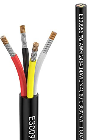 Matugajp 14awg 4×2mm² Electrical wire 4 Conductor Extension Cable 6.56ft/2Meters UL2464 DC 5V/12V/24V/300V 14 Gauge oxygen free Stranded Tinned Copper wire
