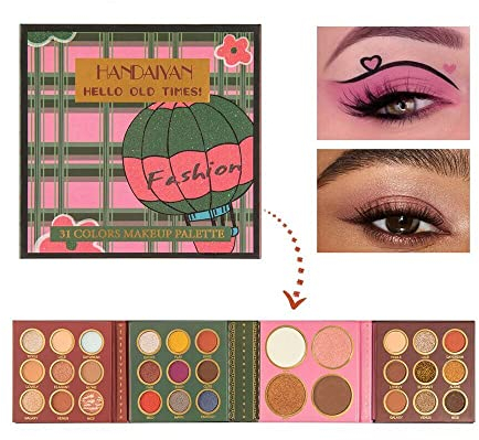 31 Farbe Lidschattenpalette,Erdfarbe Lidschatten, Highlights,Puderblusher,Falten Sie die Lidschatten Make-up Platte,Professionelle Make-up Palette