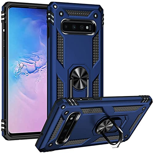 Verco Hybrid Armor Shiel Case für Samsung Galaxy S10 Hülle, extrem robust mit Magnet Fingerring Halter Handyhülle für Samsung S10 Panzerhülle, Blau