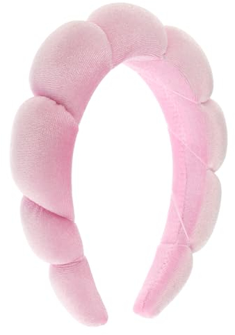 WLLHYF Spa Stirnband Schwamm Frottee Stoff Stirnband Puffy Fashion Haarband Dick Gepolsterte Haarreifen Rutschfester Haarschmuck für Frauen Mädchen Waschen Gesicht Hautpflege Make-up (Rosa)
