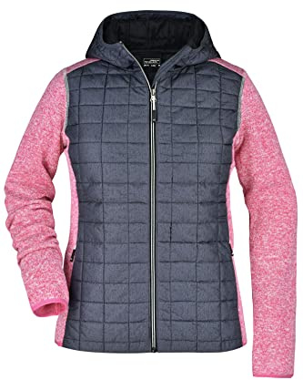 James & Nicholson Damen Strickfleece Hybridjacke - Leicht taillierte Kapuzenjacke im Materialmix | Farbe: pink-melange/anthracite-melange | Grösse: XL