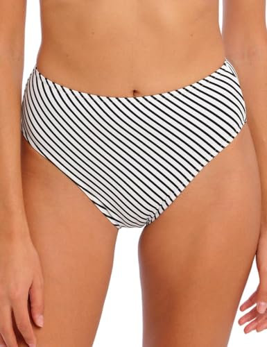 Freya Womens Jewel Cove High-Waist Bikini Bottom, Stripe Black, Large