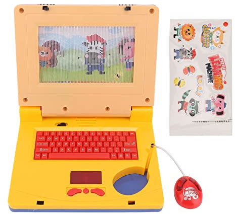 Kids Laptop, LED Music Laptop with 20 Learning Activities and 30 Music and Puzzles, Educational Computer for Kids Ages 3+ (Yellow Retractable Mouse)
