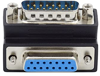 xiwai DB15 Serieller Adapter D-SUB 15-Pin RS232 D-Subminiatur-Adapter Stecker auf Buchse mit Schraubenmuttern DB-Stecker nach unten 90 Grad abgewinkelt