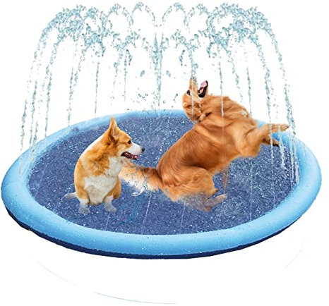 Hundepool, 100/150/170cm Planschbecken für Große und Kleine Hunde, Faltbarer Anti-Rutsch Splash Sprinkler Pad, Hund Faltbarer Splash Pad für Sommer, Garten, DraußEn (100cm)