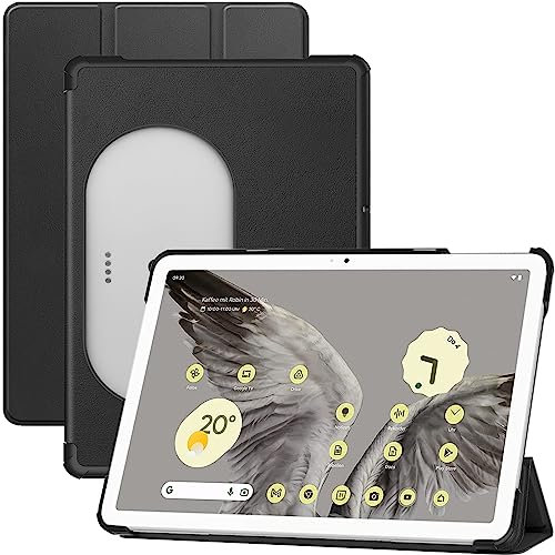 NINKI Kompatibel Google Pixel Tablet Hülle Kunstleder, Google Pixel Tablet 2023 Stand Case, Stoßfeste Hard PC/PU Leder Rückseite Cover Dünne leichte Abdeckung Schutzhülle für Pixel Tablet Schwarz