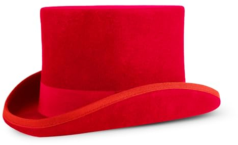 HIQIU Zylinder Herren Theater Top Hut Damen Wollfilzhut Erwachsene Hoch Wollfilz Partyhut Kostüm Karneval Fasching (M(56-57cm), Rot)
