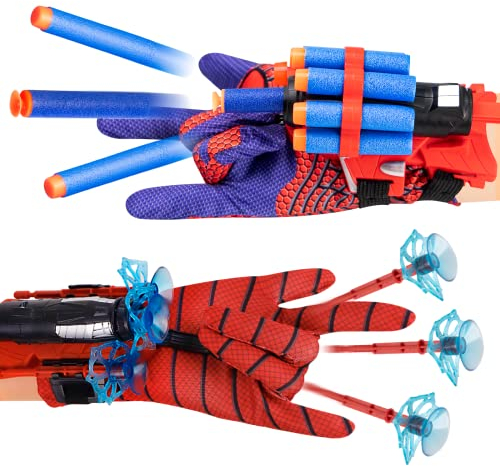 Jinhuaxin 2 Set Web Shooter, Launcher Wrist Toys Set Contains 2 Gloves, 2 Launchers, 5 Soft bullet, 5 Sucker Darts, 5 Suction Cup Darts, Launcher Gloves Toy