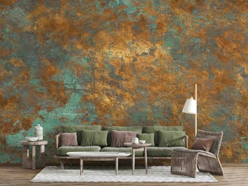Removable Wallpaper Mural 3D Green Rust Effect Wallpaper Murals,396 * 280cm Art Mural Stickers for Bedroom Living Room Bathroom House Decoration